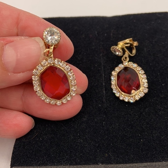 Gold & Red Faux Diamond Drop Earrings New with tags! - Picture 3 of 4